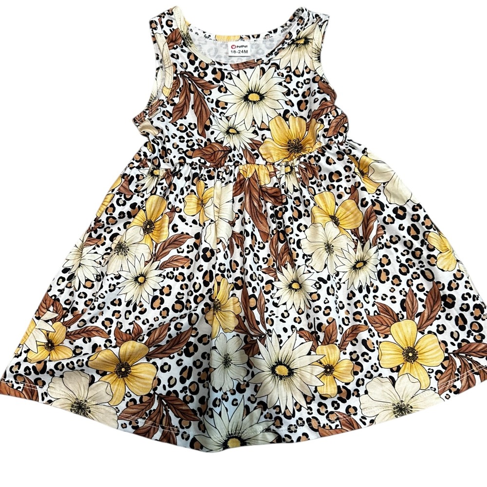 PatPat Floral Leopard Print Dress‎ Sleeveless Casual Summer Outfit 18-24M